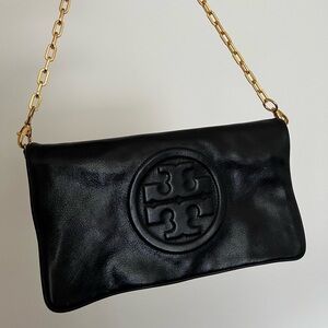 TORY BURCH black envelope purse with hold hardware